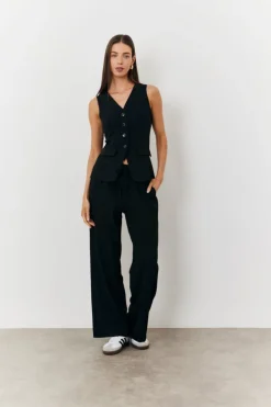 Best In The Style Longline Button Through Waistcoat Black