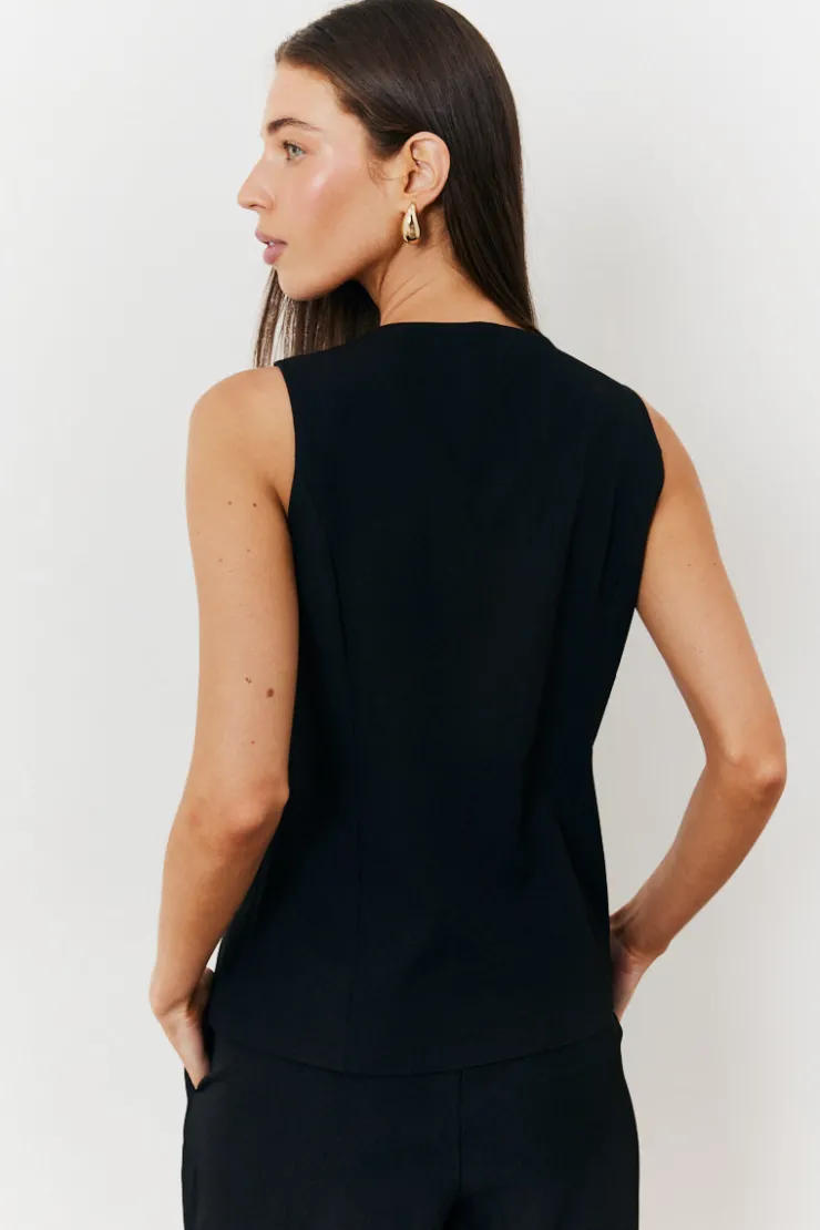 Best In The Style Longline Button Through Waistcoat Black