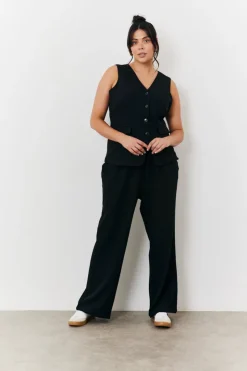 Best In The Style Longline Button Through Waistcoat Black
