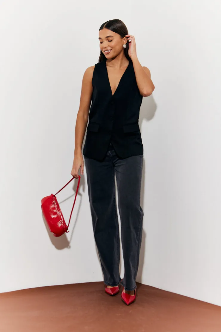 Sale In The Style Longline Pocket Detail Waistcoat Black