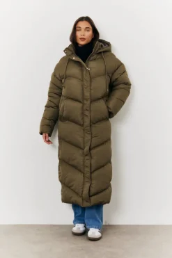 Best In the Style Longline Puffer Jacket Khaki