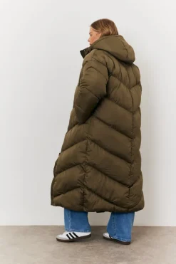 Best In the Style Longline Puffer Jacket Khaki
