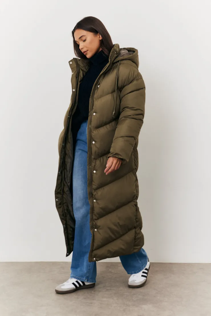 Best In the Style Longline Puffer Jacket Khaki