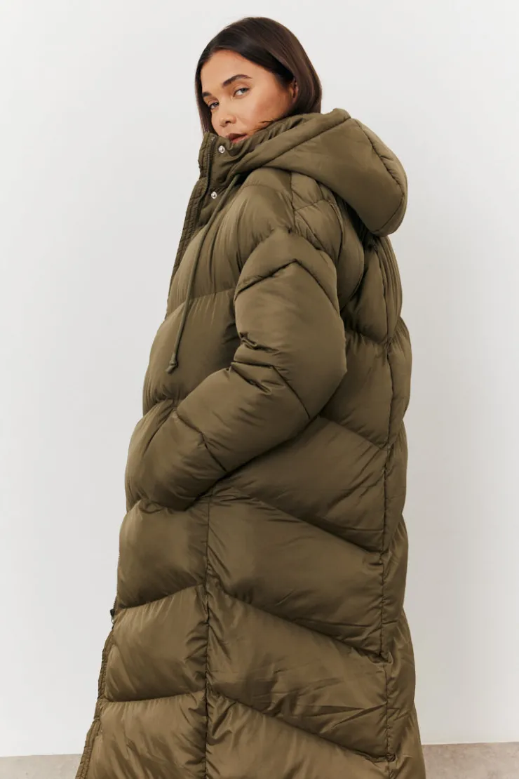 Best In the Style Longline Puffer Jacket Khaki