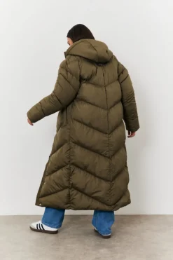 Best In the Style Longline Puffer Jacket Khaki