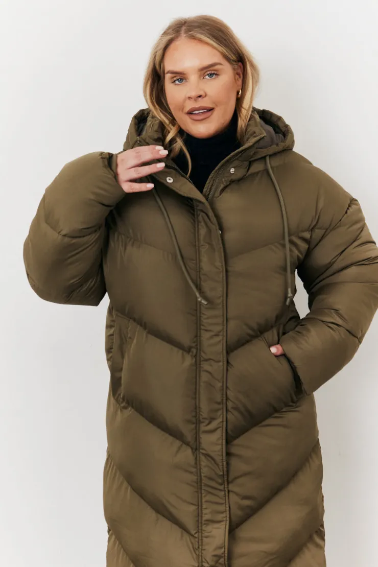 Best In the Style Longline Puffer Jacket Khaki
