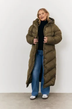 Best In the Style Longline Puffer Jacket Khaki