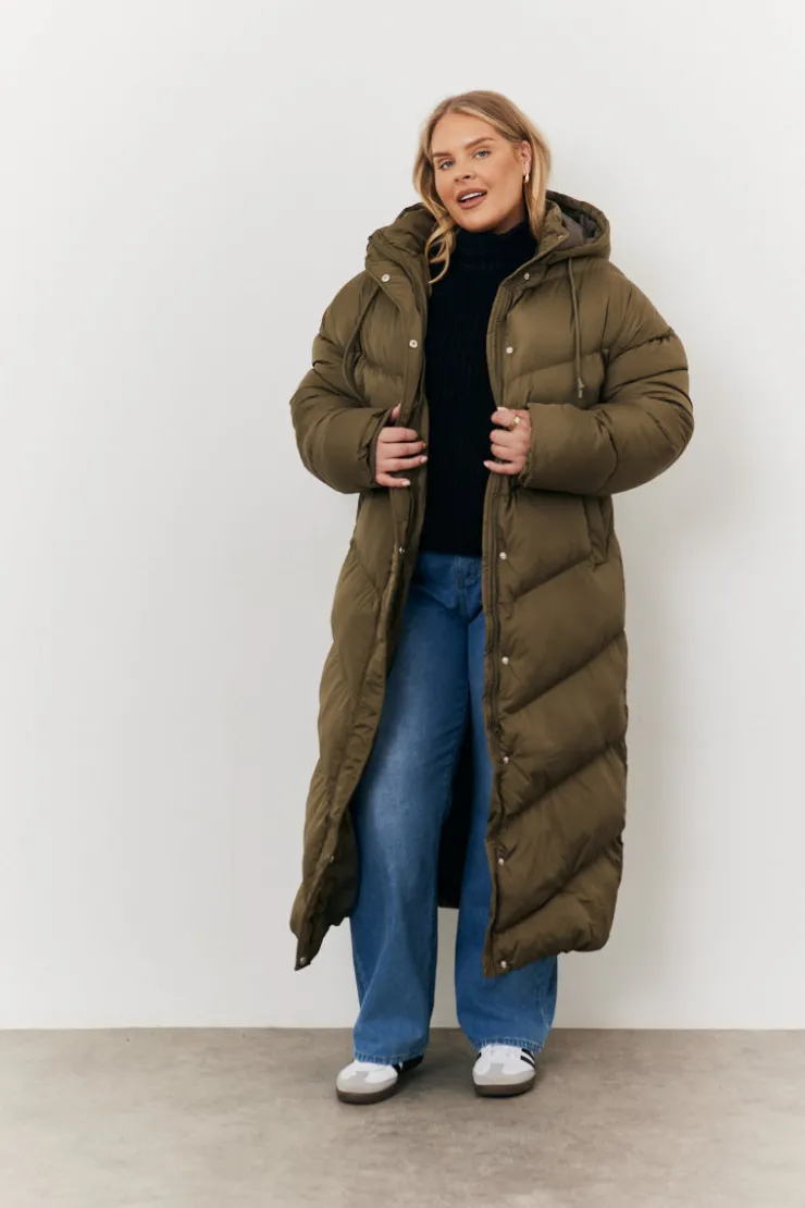Best In the Style Longline Puffer Jacket Khaki
