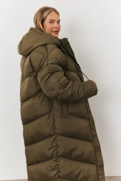 Best In the Style Longline Puffer Jacket Khaki