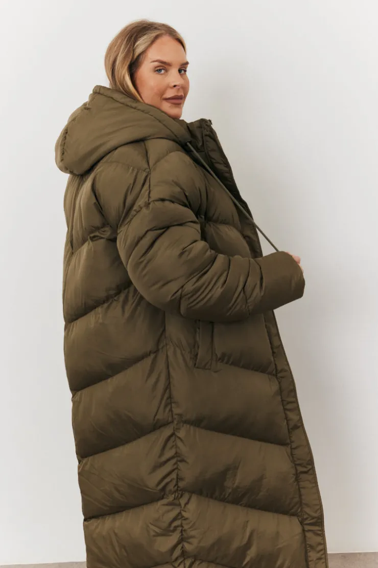Best In the Style Longline Puffer Jacket Khaki