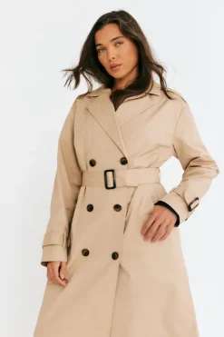 New In The Style Longline Trench Coat Stone