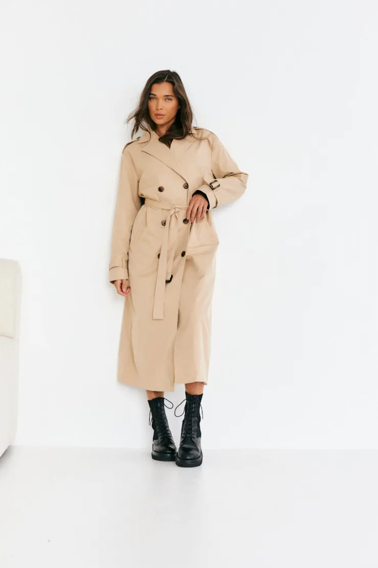 New In The Style Longline Trench Coat Stone