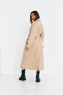 New In The Style Longline Trench Coat Stone