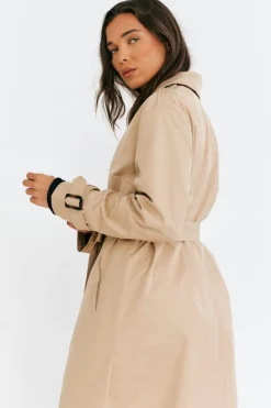 New In The Style Longline Trench Coat Stone