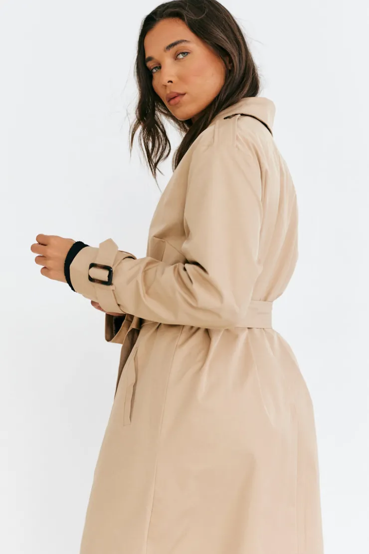 New In The Style Longline Trench Coat Stone