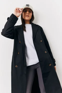 Fits Longline Trench Coat Black