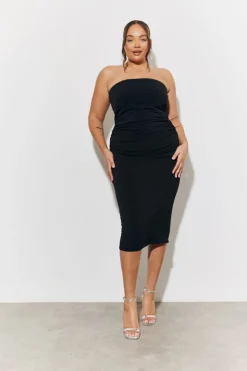 Online In The Style Magic Sculpting Bandeau Bodycon Midi Dress Black