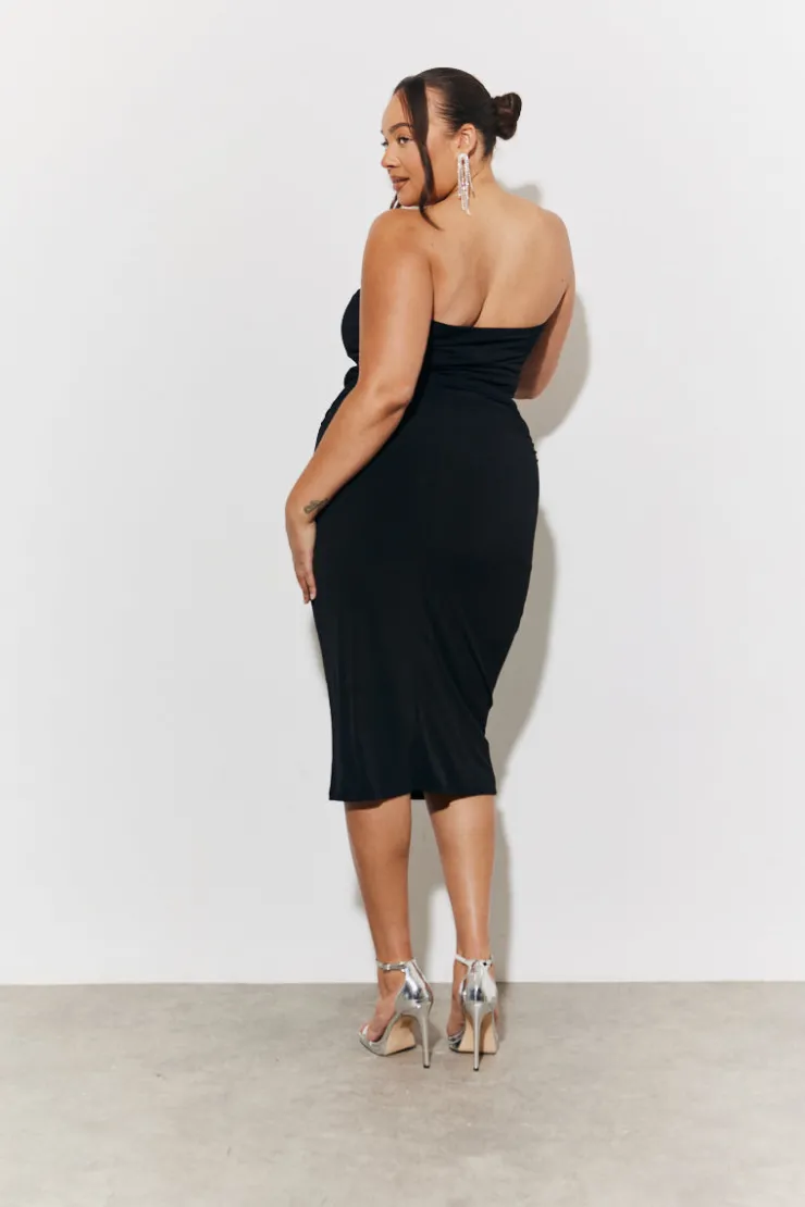 Online In The Style Magic Sculpting Bandeau Bodycon Midi Dress Black