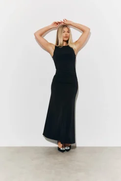 New In The Style Magic Sculpting High Neck Ruched Maxi Dress Black