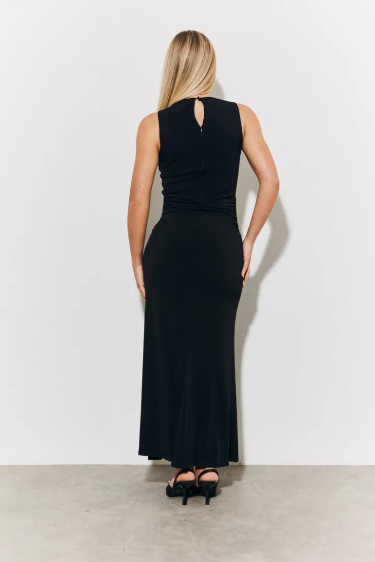 New In The Style Magic Sculpting High Neck Ruched Maxi Dress Black