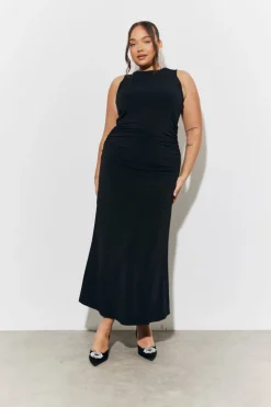 New In The Style Magic Sculpting High Neck Ruched Maxi Dress Black