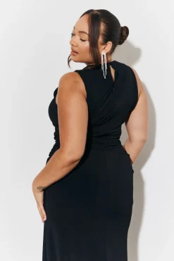 New In The Style Magic Sculpting High Neck Ruched Maxi Dress Black