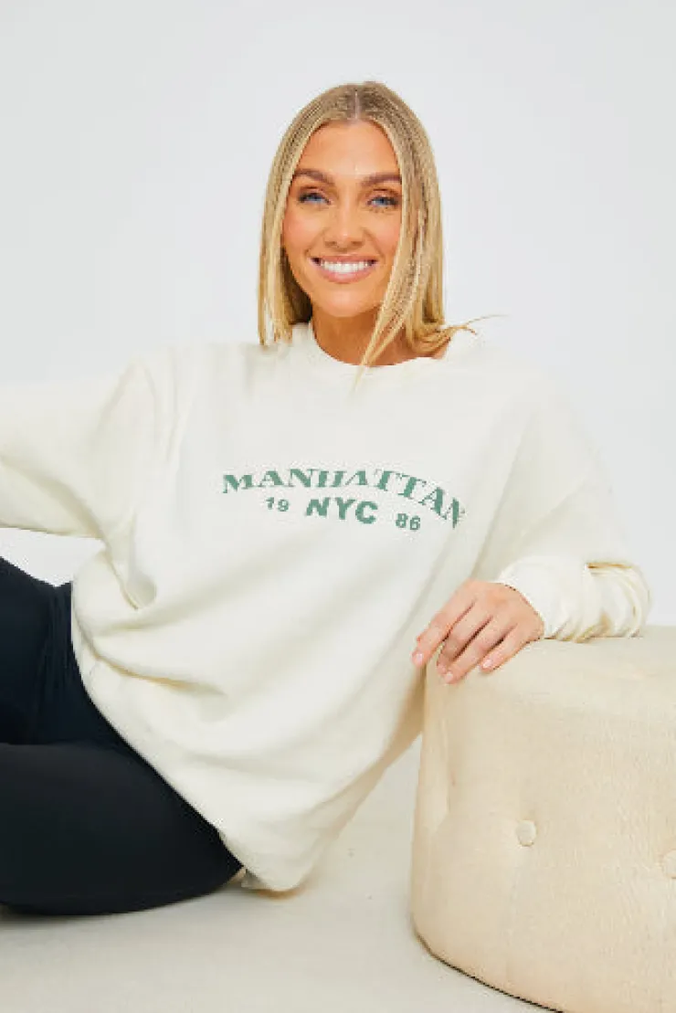 Hot In the Style Manhattan Slogan Sweater Cream