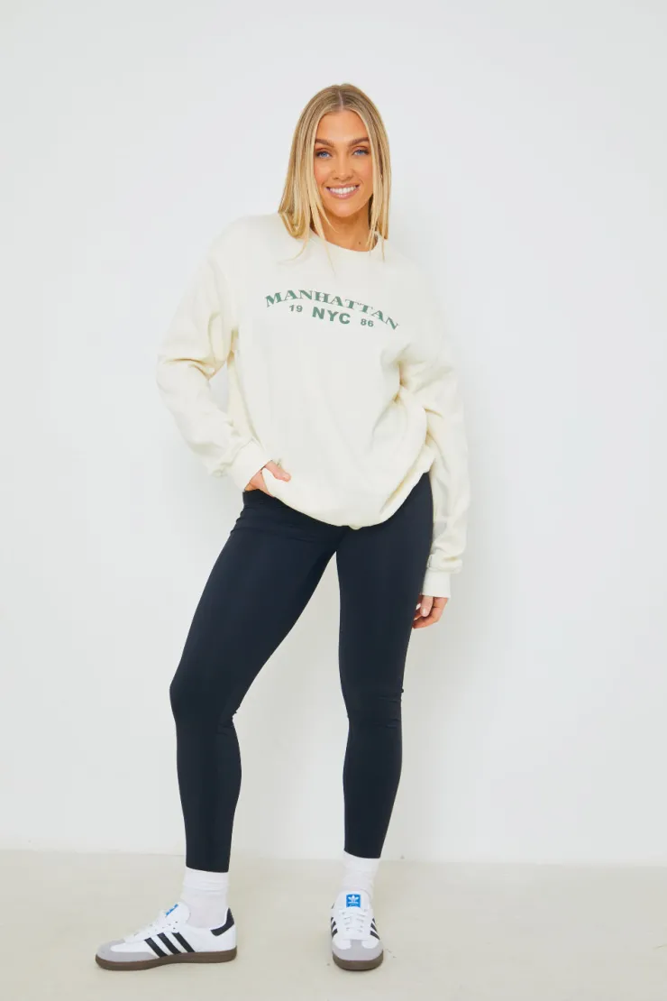 Hot In the Style Manhattan Slogan Sweater Cream