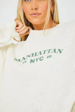 Hot In the Style Manhattan Slogan Sweater Cream
