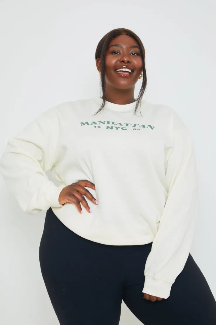 Hot In the Style Manhattan Slogan Sweater Cream
