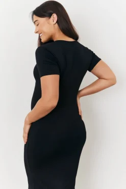Online In the Style Maternity Short Sleeve Midi Wrap Dress Black