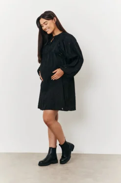 In the Style Maternity Tie Detail Smock Dress Black