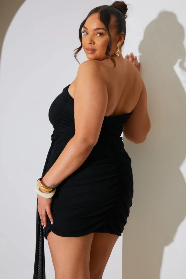 Hot In the Style Mesh Bandeau Drape Mini Dress Black