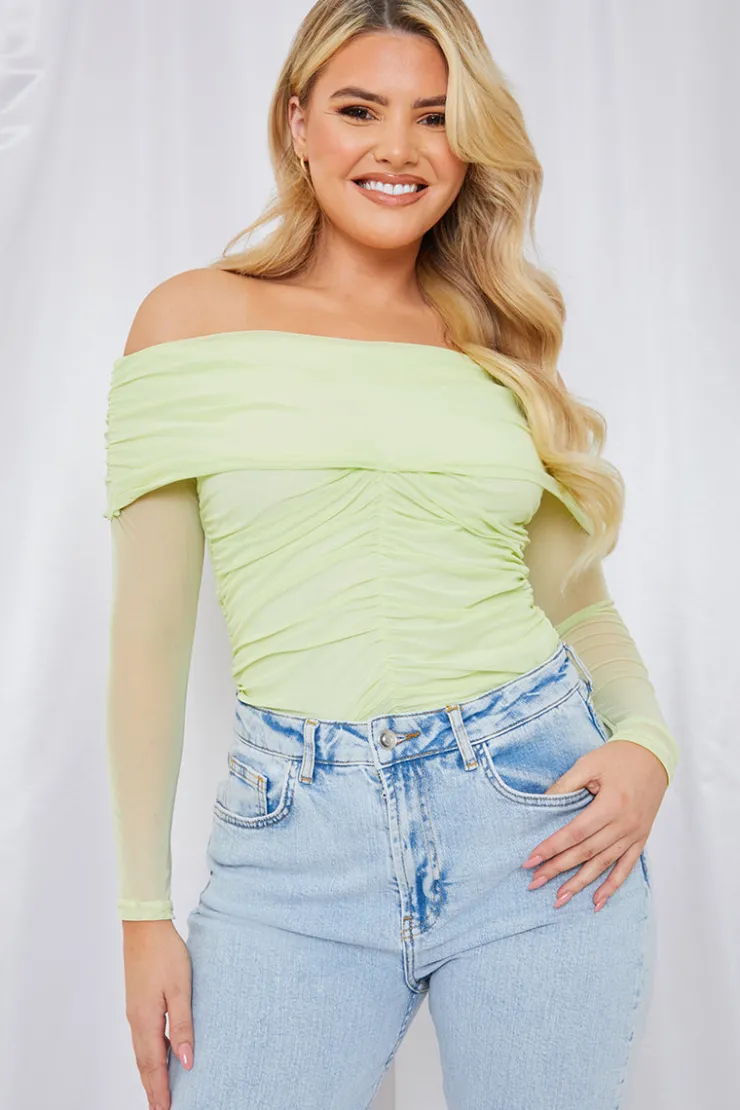 Best In the Style Mesh Bardot Top Green