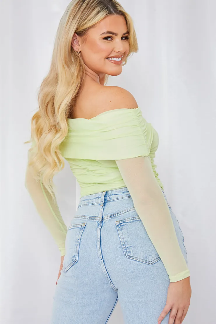 Best In the Style Mesh Bardot Top Green