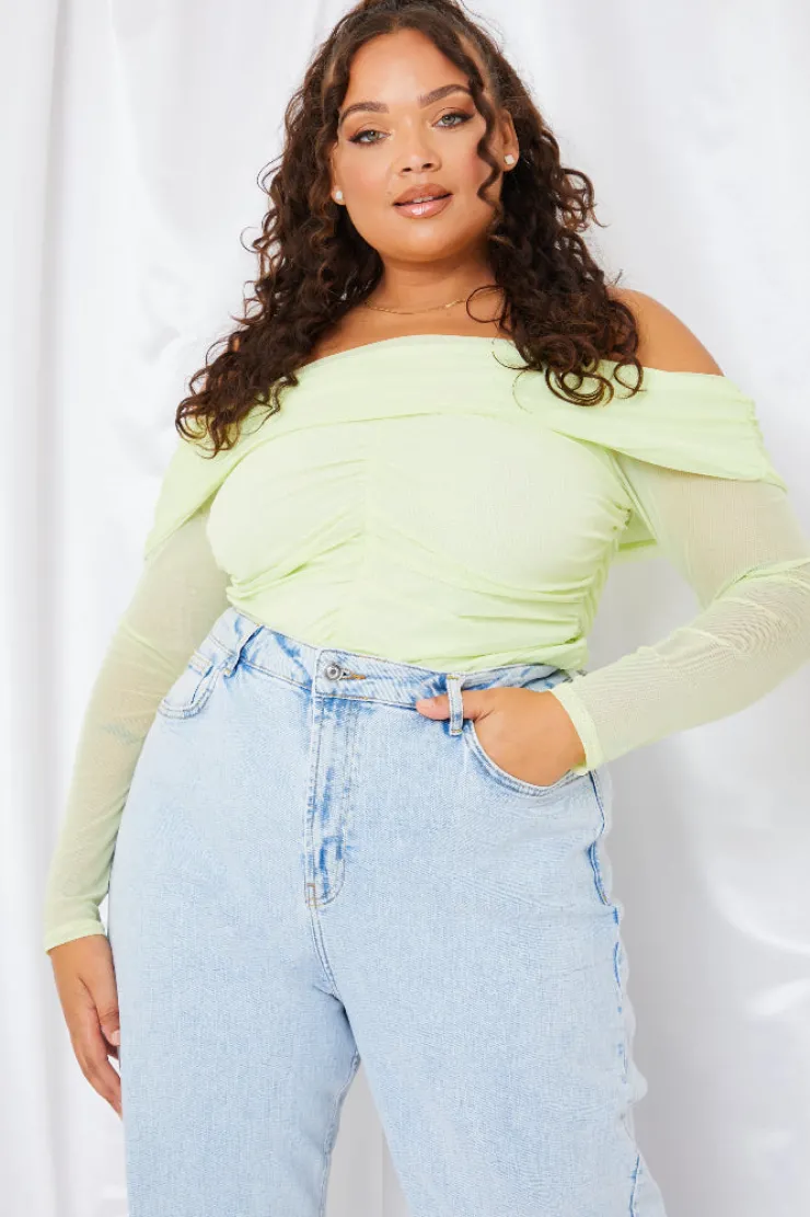 Best In the Style Mesh Bardot Top Green