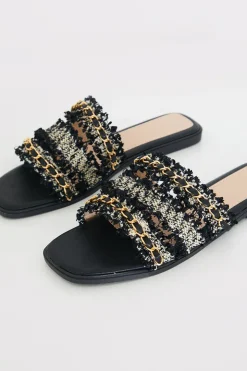 In The Style Metallic Faux Leather Flat Sandal Gold