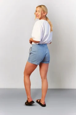 Discount In The Style Tie Side Denim Skort Mid blue
