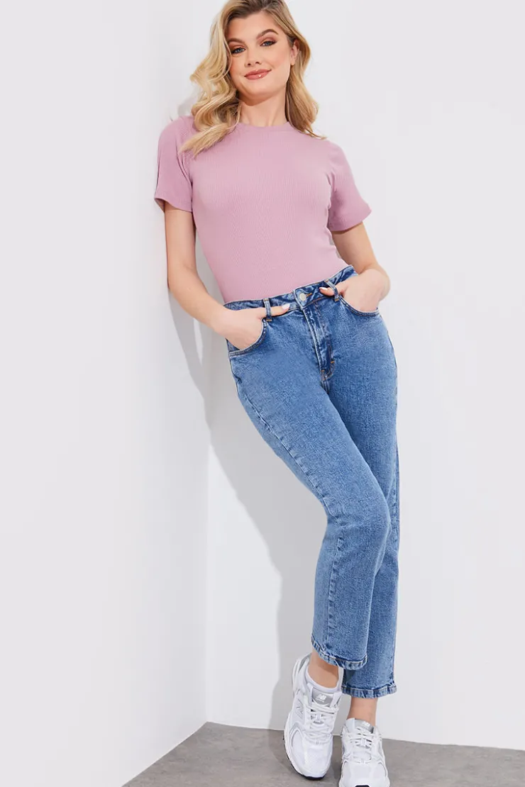 Sale Fits Mid Straight Leg High Rise Ankle Grazer Jeans Blue