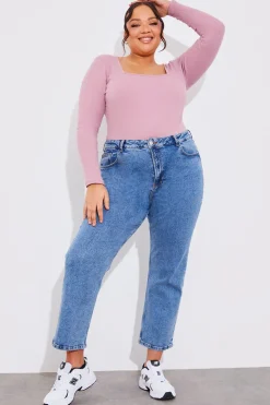 Sale Fits Mid Straight Leg High Rise Ankle Grazer Jeans Blue