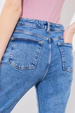 Sale Fits Mid Straight Leg High Rise Ankle Grazer Jeans Blue