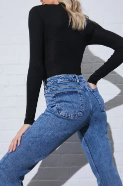 Sale Fits Mid Straight Leg High Rise Ankle Grazer Jeans Blue