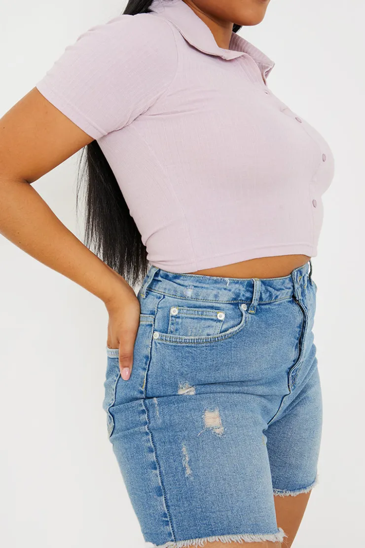 Best In The Style Mid Wash Ripped Denim Shorts Blue