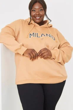 Online In the Style Milano Printed Hoodie Camel