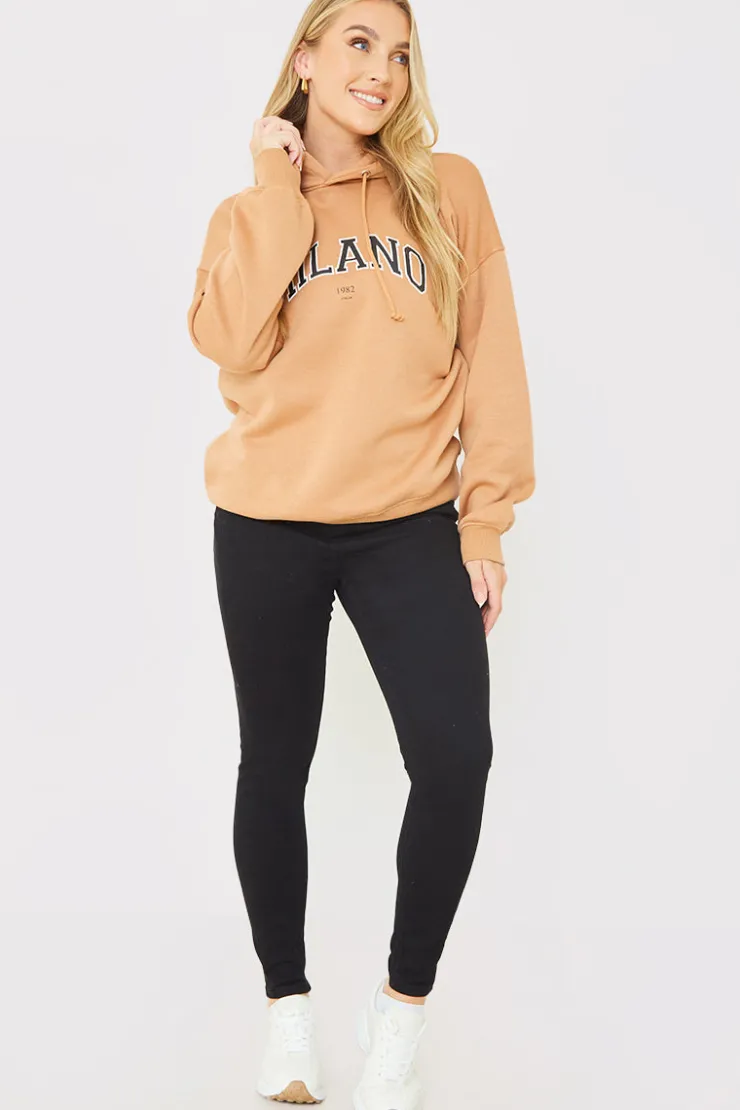 Online In the Style Milano Printed Hoodie Camel