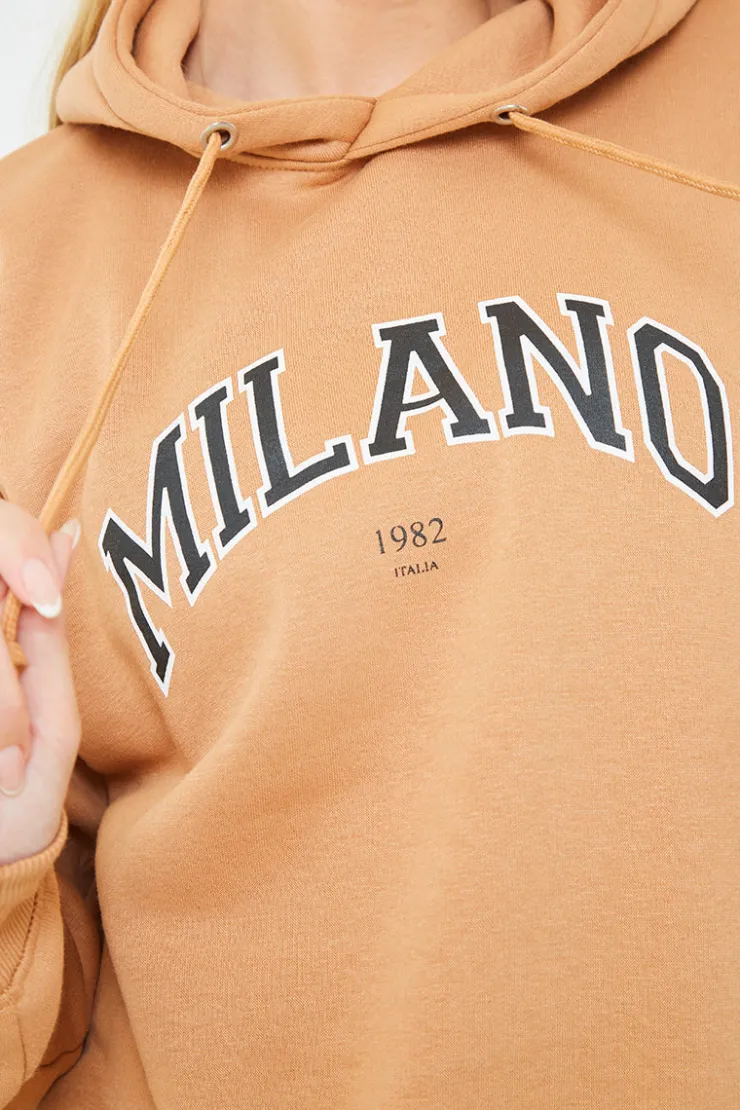 Online In the Style Milano Printed Hoodie Camel