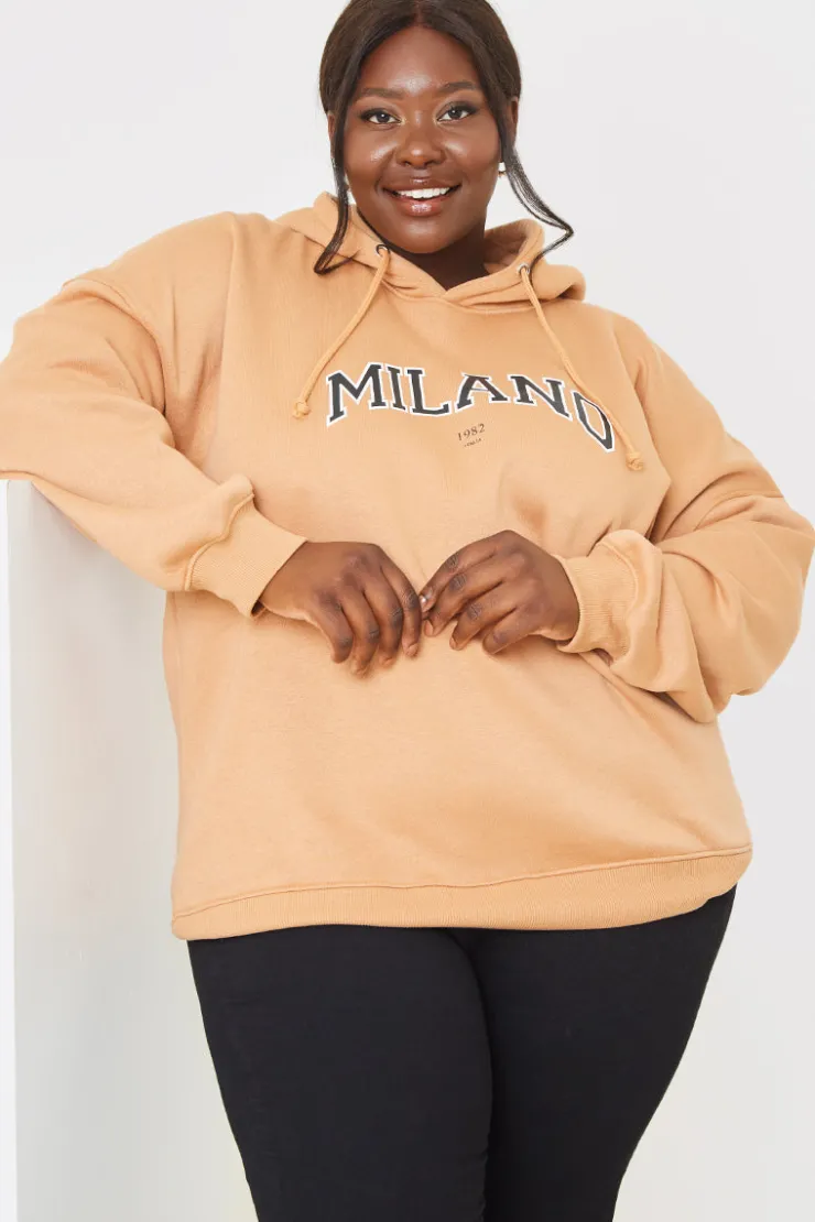 Online In the Style Milano Printed Hoodie Camel