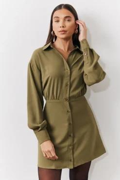 Hot In The Style Mini Shirt Dress Khaki
