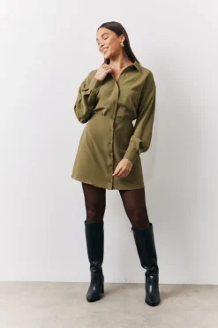 Hot In The Style Mini Shirt Dress Khaki