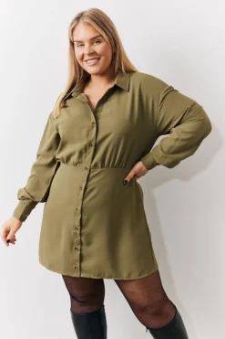 Hot In The Style Mini Shirt Dress Khaki